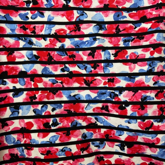 Scalloped boatneck neck 100% cotton stripe and floral tee - Picture 5 of 9